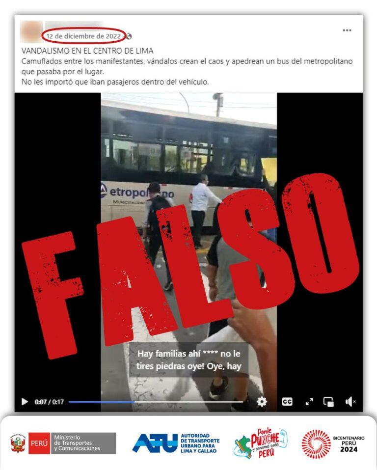 ATU informa de noticia falsa sobre agresión a un bus Metropolitano